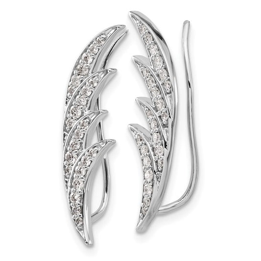 Diamond Feather Ear Climber Earrings